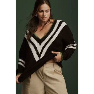 ANTHROPOLOGIE Maeve Oversized Slouchy‎ V-Neck Sweater Black Sz XXS